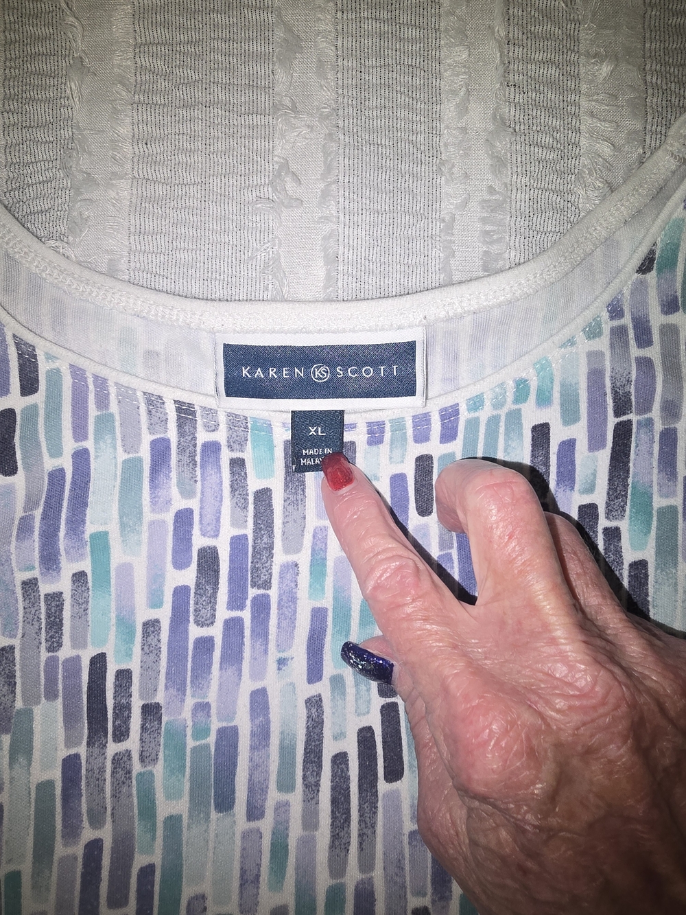Karen Scott Multi-Color Patterned Long Sleeve Top - Blue, Purple, Mint - Picture 4 of 4